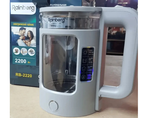 Дисковый прозрачный электрочайник Rainberg RB-2220 Стеклянный электрический чайник с подсветкой 2200W Дисковый прозрачный электрочайник Rainberg RB-2220 Стеклянный электрический чайник с подсветкой 2200W