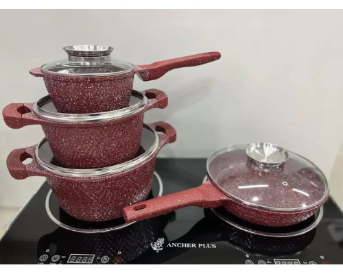 Набор кастрюль и сковорода с гранитным антипригарным покрытием Higher Kitchen HK-315 7 предметов КРАСНЫЙ Набор кастрюль и сковорода с гранитным антипригарным покрытием Higher Kitchen HK-315 7 предметов КРАСНЫЙ