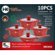 Набір каструль з антипригарним гранітним покриттям і сковорідкою Higher Kitche 10 предметів НК 324 Червоний
