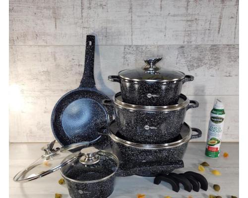 Набор кастрюль и сковорода Higher Kitchen HK-305, Набор посуды с гранитным антипригарным покрытием ЧЕРНЫЙ