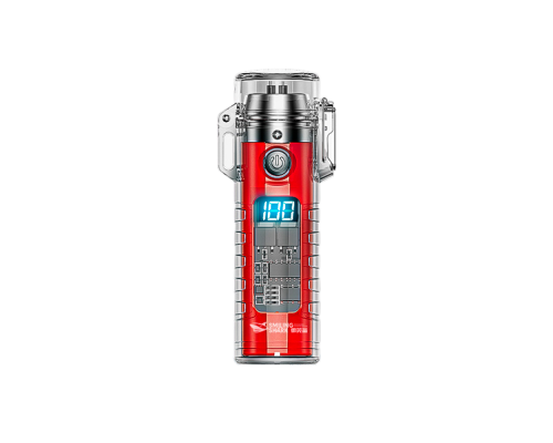 Запальничка дугова з ліхтариком KY-RD, LED 3 режими, Li-ion 260mAh, Type-C, IP56, 95x28mm, Red, BOX