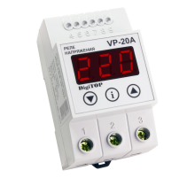 Захисне реле напруги однофазне VP-20A на DIN-рейку, 20А, 4400Вт, 120-270В, тримодульне з індикатором напруги (червоний)