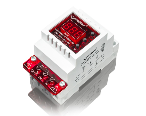 Захисне реле з контролем струму та напруги Volt-control VC-01-40Т на DIN-рейку, 32А, 7000Вт, 85-400В, тримодульне (червоний індикатор)