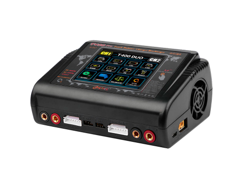 Зарядний пристрій HTRCT400 Pro Duo AC200/DC400Вт, тип АКБ LiPo, LiHv, Li-ion, NiMh, LiFe, Pb, 3.2" Touch screen, 100*65*140 (мм)
