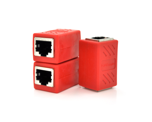 З'єднувач RJ45 8P8C мама / мама RJ45 для з'єднання кабелю, екранований, червоний, Q50 З'єднувач RJ45 8P8C мама / мама RJ45 для з'єднання кабелю, екранований, червоний, Q50
