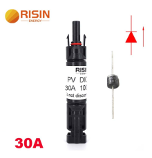 Конектор RISIN MC4, з діодом постійного струму, 30А,1000 В, 0.5mmΩ, вогнестійкість UL94-VO,IP67, -40℃-+90℃, Black