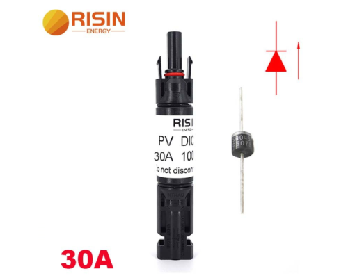 Конектор RISIN MC4, з діодом постійного струму, 30А,1000 В, 0.5mmΩ, вогнестійкість UL94-VO,IP67, -40℃-+90℃, Black Конектор RISIN MC4, з діодом постійного струму, 30А,1000 В, 0.5mmΩ, вогнестійкість UL94-VO,IP67, -40℃-+90℃, Black