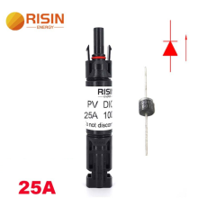 Конектор RISIN MC4, з діодом постійного струму, 25А,1000 В, 0.5mmΩ, вогнестійкість UL94-VO,IP67, -40℃-+90℃, Black
