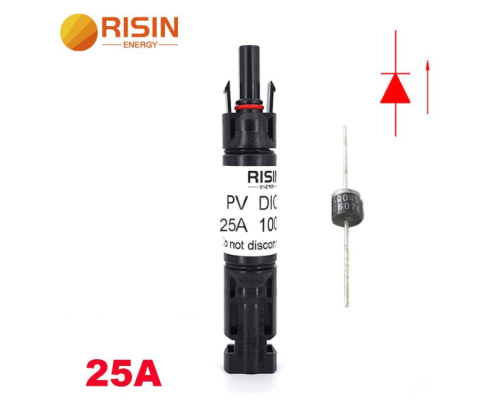 Конектор RISIN MC4, з діодом постійного струму, 25А,1000 В, 0.5mmΩ, вогнестійкість UL94-VO,IP67, -40℃-+90℃, Black