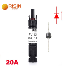 Конектор RISIN MC4, з діодом постійного струму, 20А,1000 В, 0.5mmΩ, вогнестійкість UL94-VO,IP67, -40℃-+90℃, Black