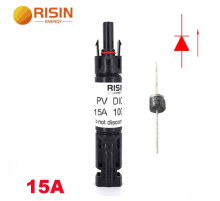 Конектор RISIN MC4, з діодом постійного струму, 15А,1000 В, 0.5mmΩ, вогнестійкість UL94-VO,IP67, -40℃-+90℃, Black