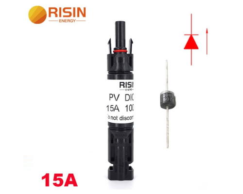 Конектор RISIN MC4, з діодом постійного струму, 15А,1000 В, 0.5mmΩ, вогнестійкість UL94-VO,IP67, -40℃-+90℃, Black