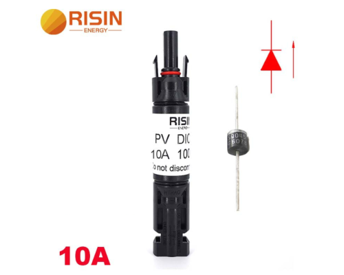 Конектор RISIN MC4, з діодом постійного струму, 10А,1000 В, 0.5mmΩ, вогнестійкість UL94-VO,IP67, -40℃-+90℃, Black